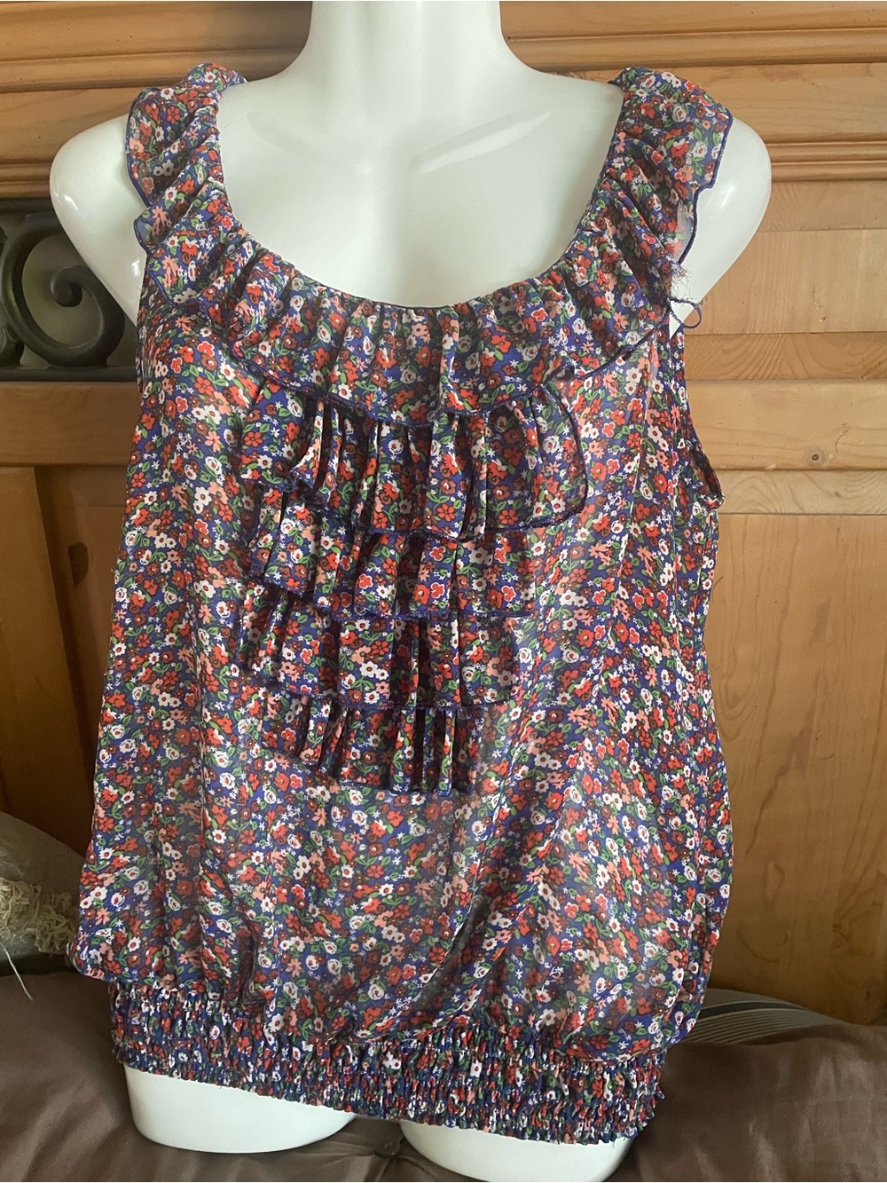 Forever 21 Purple Multi Floral Ruffle Tank